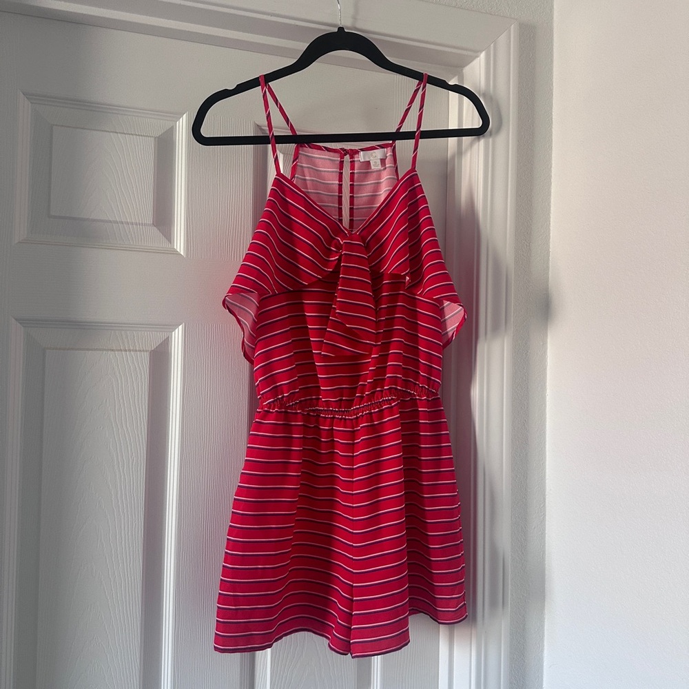 Red and White Striped Romper